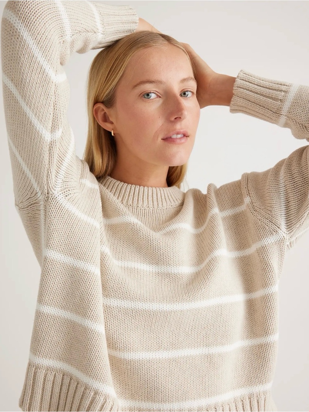 Quince Organic Cotton Striped Crew Sweater